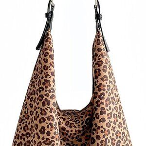 Women's Faux Suede Lightweight Shoulder Bag Leopard Print Purse Slouchy Animal T